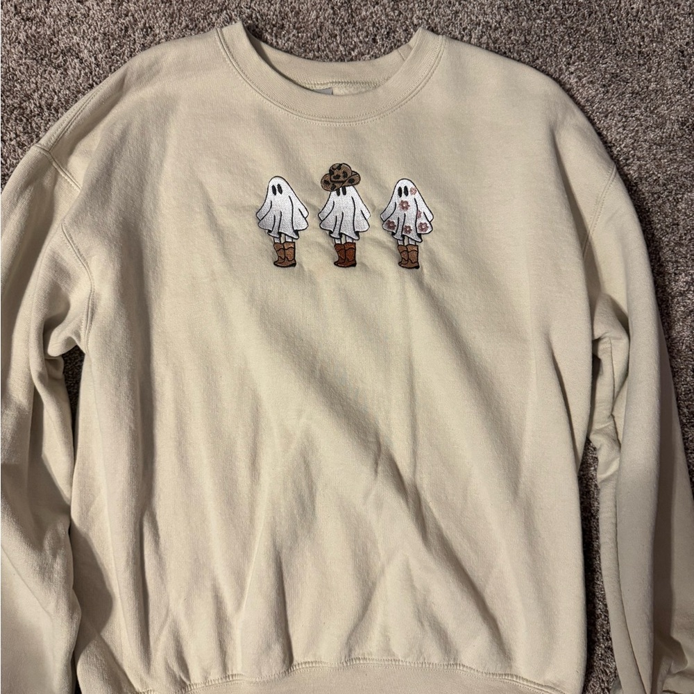 Cream Ghost Embroidered Sweater